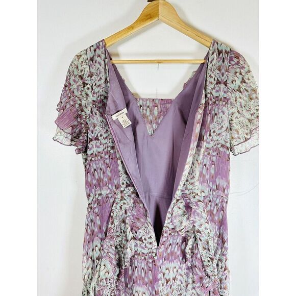 Sundance Purple Watercolor Printed Short Sleeve Silk Chiffon Dress Size 8 EUC - Picture 6 of 16